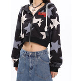 Peneran Women Cropped Hoodies Harajuku Grunge Y2k Streetwear Graphic Kpop Fashion Female Zipper Sweatshirts Loose Sexy Retro