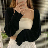 Peneran Women Knitted Cropped Cardigan Sweaters Summer Long Sleeve Solid White Black Knitwear Tops NFFS-11968