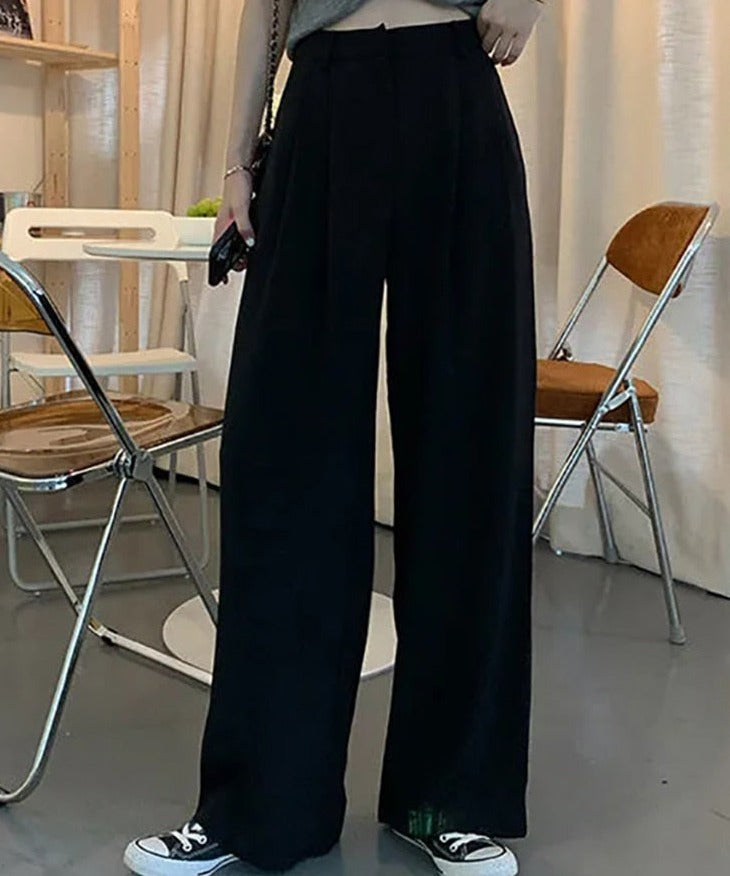 Peneran Summer Loose Pants Fashion High Waist Thin Wide-Leg Pants Women Simple Solid Black Casual Female Trousers Korean New 2022