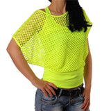 PENERAN New Mesh Grid Short Sleeve Casual Neon Green Sexy Hollow Out Mesh Cover T Shirt And Tank Tops Women Fashion Blusas Shirts G1005