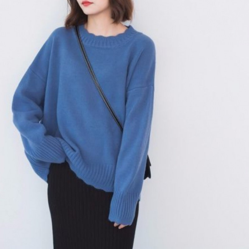 Peneran Chic Soft Loose Casual Female Jumper Autumn Winter Oversized Sweater Women Fashion Basic Knitted Pullovers