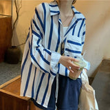 Peneran Women Striped Blouses Oversized Vintage Chic Female Cardigan Long Sleeve Tops Korean Fashion Casual Shirts All-match