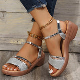 Peneran Fall outfits back to school Gold Silver Platform Sandals Women 2023 Summer Thick Heeled Wedges Sandals Woman Plus Size 43 Ankle Strap Gladiator Sandalias