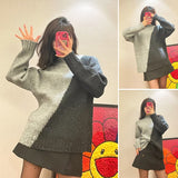 Peneran 2023 Autumn And Winter New Loose Diagonal Decoration Half-High Collar Long-Sleeved Knitted Sweater