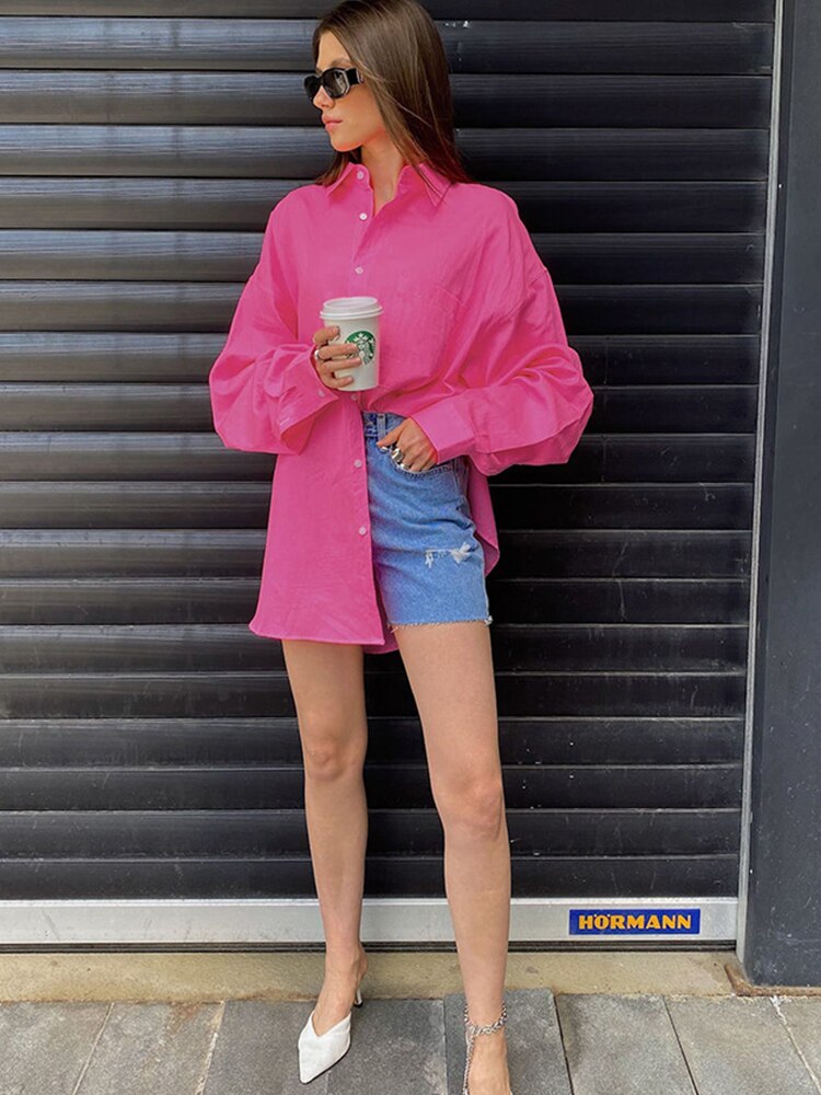 Fall outfits Barbie  back to school  Fashion loose shirt women 2023 spring summer casual thin section polo collar long sleeve shirts ladies high street midi blouses