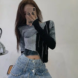 Peneran Back to School Harajuku Women T-shirts Kpop Y2k Girl Sexy Crop Tops Long Sleeve Tees Korean Streetwear Tie Dye Tshirts Chic Female