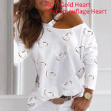 Peneran Christmas Tops Shirts Women Sequined Long Sleeve T-Shirts Letters Love Heart Printed Patchwork Tee Tshirt Casual White Top G3272