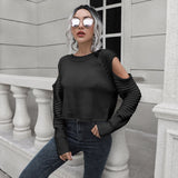 Peneran Women Long Sleeve O Neck Off The Shoulder Sweater Loose Pullover Streetwear Jumper Elegant Black White Knitted Crop Top Casual