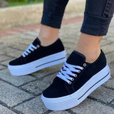 Peneran Thanksgiving Day Gifts  Women's Flat Shoes Lace-Up Platform Ladies Canvas Shoes 2022 Spring Summer Causal Female Vulcanized Shoes Woman Flats New