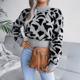 Black Fridays Sales Fashion Knitted O Neck Sweater For Women Pullover Autumn And Winter Leisure Leopard Print Waist Knit Short Sweater Jumpers Tops