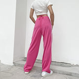 Thanksgiving Day Gifts Pink Mid Waist Trousers Women Casual Y2k Aesthetis High Street Striped Bandage Pockets Loose Long Pants Streetwear Fashion 2022