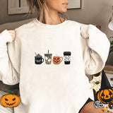Peneran Halloween Sweatshirt Women Fall Coffee Pumpkin Spice Graphic Hooded Pullover Black Oversize Crewneck Sweatshirt Clothing