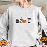Peneran Halloween Sweatshirt Women Fall Coffee Pumpkin Spice Graphic Hooded Pullover Black Oversize Crewneck Sweatshirt Clothing