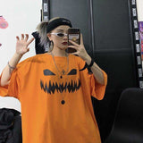 Thanksgiving Day Gifts Nicemix Harajuku Pumpkin Print Letter T Shirt Fake 2 Pieces Patchwork Casual Long Sleeve T-Shirt Women And Men Streetwear Tops