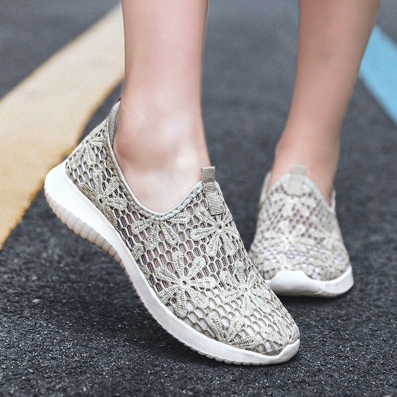 PENERAN Women's Walking Shoes Ladies Casual Breathable Mesh Comfortable Work Sneakers Summer Slip On Woman Loafers Zapatos Mujer