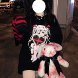 PENERAN Women Clothes Fashion 2022 Anime Pullover Hoodies Harajuku Emo Striped Sleeve Sweatshirt Y2k Steampunk Gothic Oversized E Girl 2000S Aesthetic Kawaii