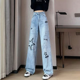 Back to school Vintage Clothes Women's Jeans Woman High Waist Female Clothing Denim Streetwear Y2k Straight Leg Jeans Korean Fashion Pants Blue