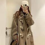 Peneran College Style Japanese Lovely Woolen Coat Medium Length Ox Horn Buckle Student JK Coat Camel Winter Coat 2022 Autumn Winter New