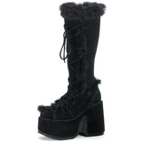 PENERAN New Brand Design Goth Warm Fur Goth Women's Boots Chunky High Heels Platform Cosplay Winter Shoes Woman Size 43