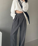 Peneran Brown Wide Leg Women Classic Suit Pants Vintage Palazzo Office Elegant Casual Black Trousers Female High Wasit Pants