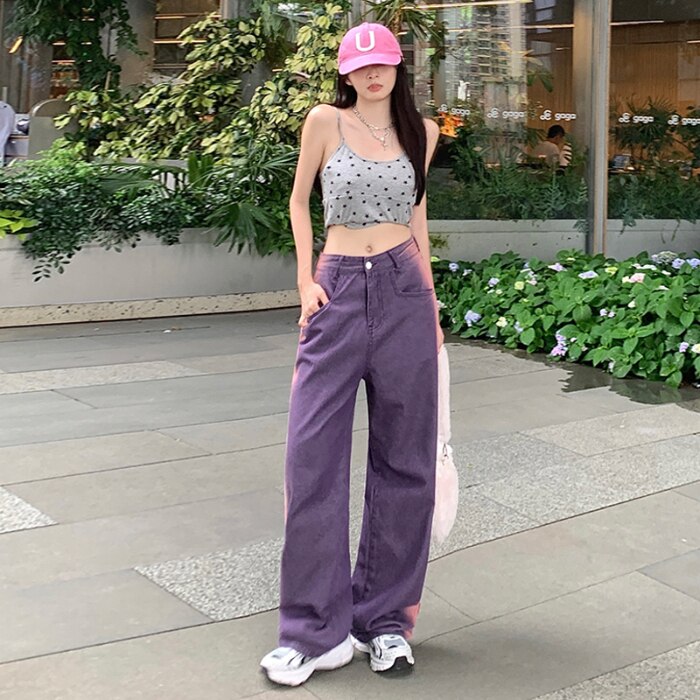 back to school Gradient Purple Straight Tube Loose Washable Jeans for Women's 2023 New Long Pants High Street Summer High Waist Drop Floor Swee