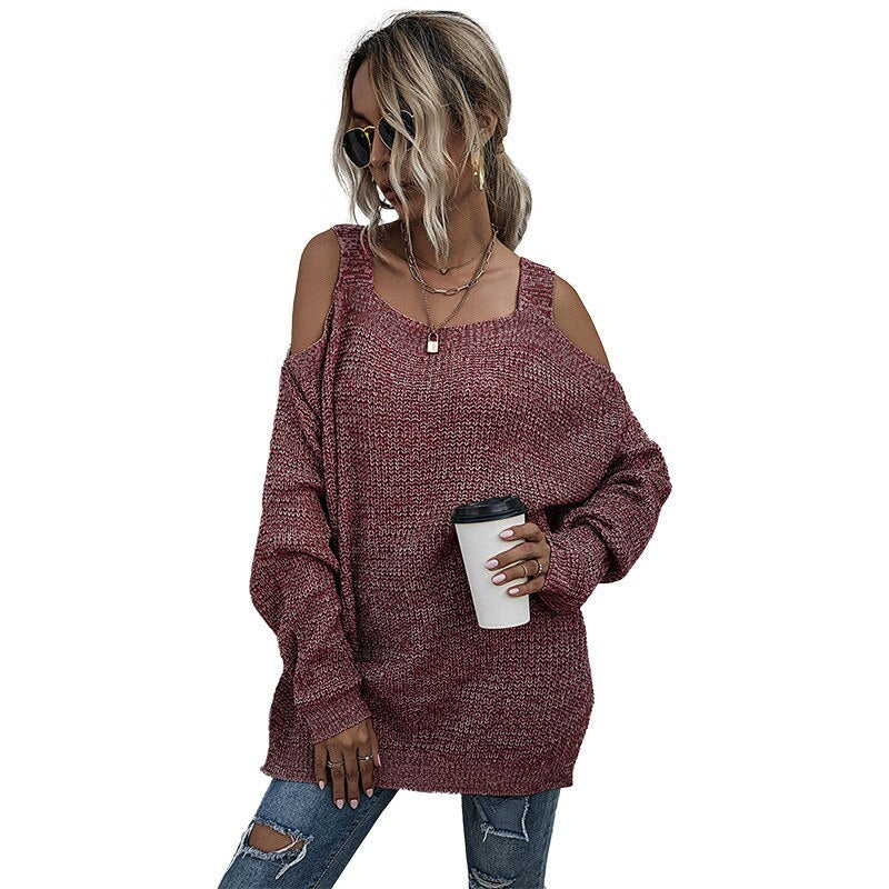 Peneran European And American Autumn Knitted Square Neck, Shoulder Bottom Sweater, Women's Long Sleeves, Autumn 2022 Women's Fashion