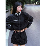 Peneran Women Black Cropped Jackes Y2k Streetwear Female Trench Coat Techwear Gorpcore Korean Harajuku Fashion Zipper Jacket