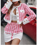 PENERAN Women's Long Sleeve Checkered Print Set Jacket + Skirt Two Piece Set Casual Office For Female 2022 Spring And Autumn Fashion New