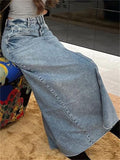 Peneran Denim Long Skirts For Women Casual High Street Low Waist Jeans Skirt With Pocket Zipper Streetwear Y2k Maxi Skirts New