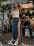 Peneran 2023 Summer Split Out Denim Skirt Jeans Women Casual Long Skirt Low Waisted Jean Streetwear New Midi Pencil Skirt Y2k