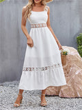 Peneran Summer Dress for Women Boho White Dress Female Sexy Hollow Out Sleeveless Midi Dress Lady Off Shoulder Elegant Beach Long Dress
