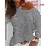 Peneran Christmas Tops Shirts Women Sequined Long Sleeve T-Shirts Letters Love Heart Printed Patchwork Tee Tshirt Casual White Top G3272