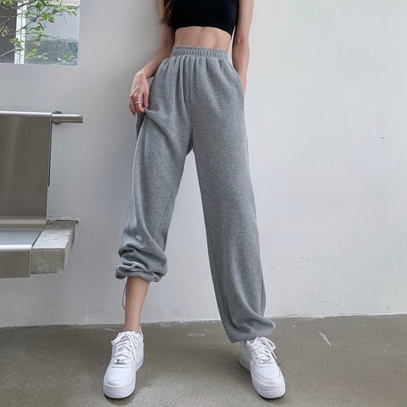 Black Friday Sales Gray Sweatpants Joggers Women Korean Style High Waist Tracksuit Casual Loose Pants Black Jogging Sports Trousers Female