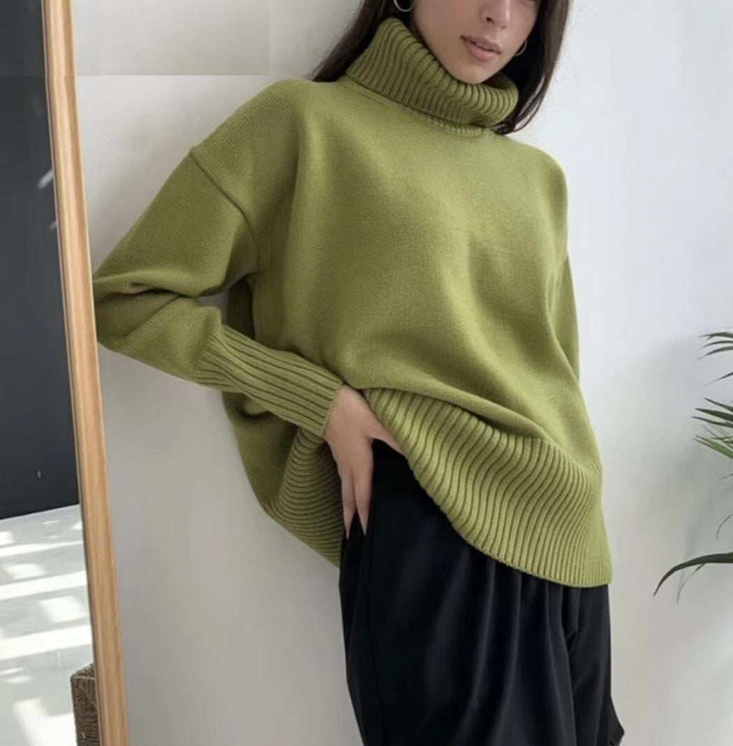 Peneran Autumn Winter Warm Knitted Women Turtleneck Sweater Long Batwing Sleeve Loose Ladies Pullover Jumper Female Thick Sweaters