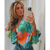 PENERAN Fandy Lokar Loose Turn Down Collar Blouses Women Fashion Floral Printed Shirts Women Elegant Batwing Sleeve Tops Female Ladies