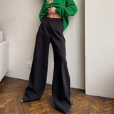 Peneran Women Casual Elegant Long Pants Green High Waist Wide Leg Trouser Female 2022 Summer Chic Pocket Zipper Office Ladies Trousers