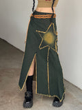 Peneran Sunny Y2K Star Tie Dye Cute Skirts Vintage Aesthetic Split Korean Streetwear Fairycore Midi Skirts Women All-Matched Chic