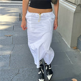 Peneran White Casual Loose Pencils Skirt Straight Ladies High Waist Elegant Side Split Fashion Pocket For Women Midi Skirts 2023