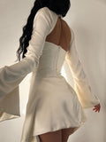 Long Sleeve Satin Dress White Sexy Evening Wedding Guest Night Dress Party Dress Draped Mini Birthday Dress For Women 2023 lined