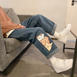 Thanksgiving Day Gifts Harajuku Kawaii Jeans Summer Women Anime Print Long Trousers Cowboy Female Loose Denim Pants Cute Cartoon Cat Jeans Streetwear