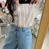 Peneran Casual Striped Blouses Women Vintage Korean Minimalist Oversized Long Sleeve Shirts Female Cardigan Chic Fashion Loose