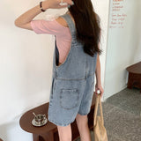 back to school Jeans Women Summer Black Casual Commuting Age Reducing Academy Style Denim Strap Shorts Women Loose Wide Leg Jumpsuit