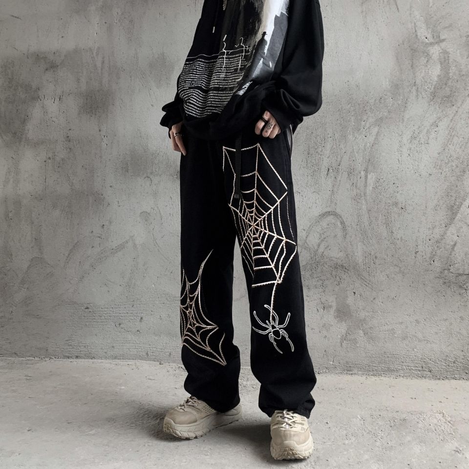 PENERAN 2022 Spring Autumn Fashion High Street Stitching Leopard Print White Jeans Star Letter Embroidery Straight Pants Wide Leg Pants