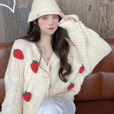 Cyber Monday Sales Women Harajuku Strawberry Loose Cardigan Sweater Fall Fashion Long Sleeve Korean Tops Chic Female Preppy Style Y2k Sweater