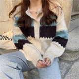 Christmas Gift 2021 Autumn Winter Sweaters For Women Spell Color Stripe Button Sweaters Cardigan Women Long Sleeve Loose Soft Tops Office Lady