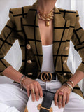 Peneran Women's Blazers Lapel Double-Breasted Printed Long Sleeve Blazer