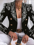 Peneran Women's Blazers Lapel Double-Breasted Printed Long Sleeve Blazer