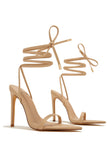 Into The Night Lace Up High Heels - Nude